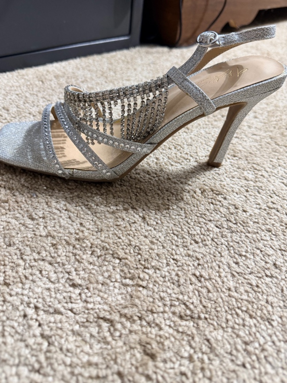Silver Rhinestone Embellished Strappy High Heel Sandal - Women's